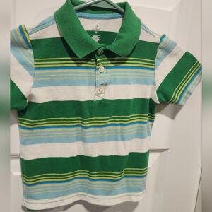Old Navy Green and Blue Striped Polo Shirt